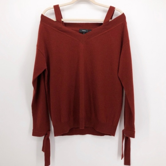 Theory Cold Shoulder 100% Cashmere Sweater Red - Picture 2 of 7